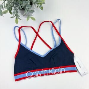 Calvin Klein Retro Logo Stripe Unlined Bralette QF5201 Size Small